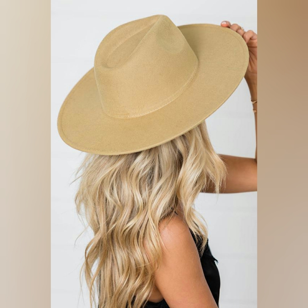 Khaki Western Style Faux Wool Hat